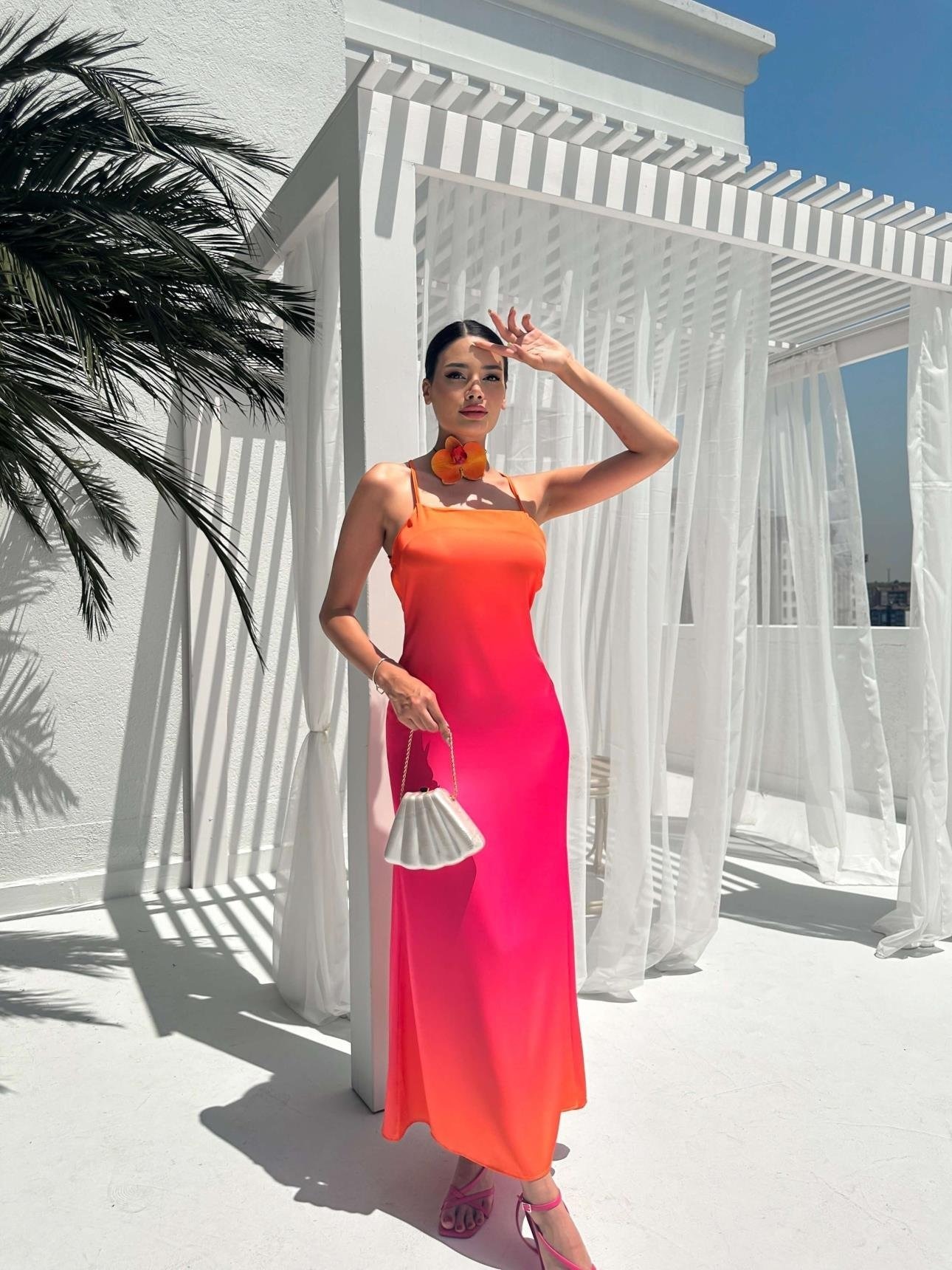 Gradient Strapped Satin Dress