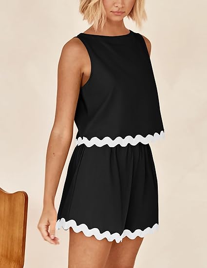  2 Piece Beach Vacation Cropped Tank Top High Waist Shorts Set