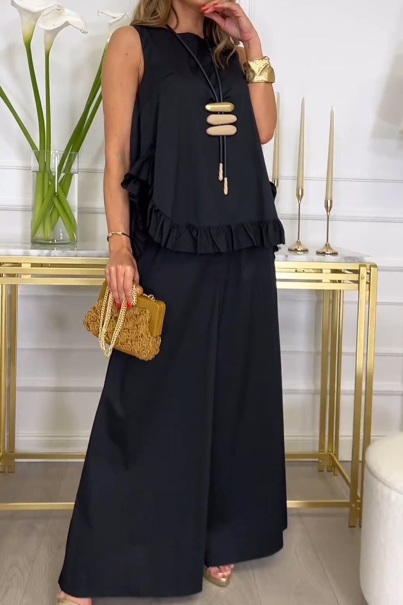 Women gathered ruffled vest suit