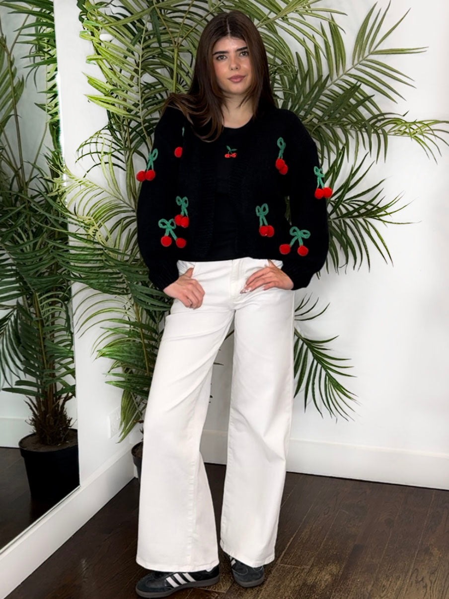 Cherry Cropped Knit Cardigan