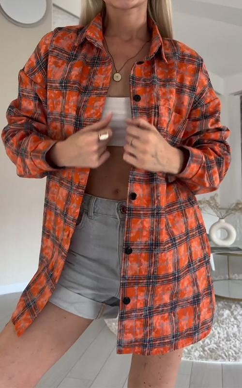 Lapel Single Breasted Plaid Shirt