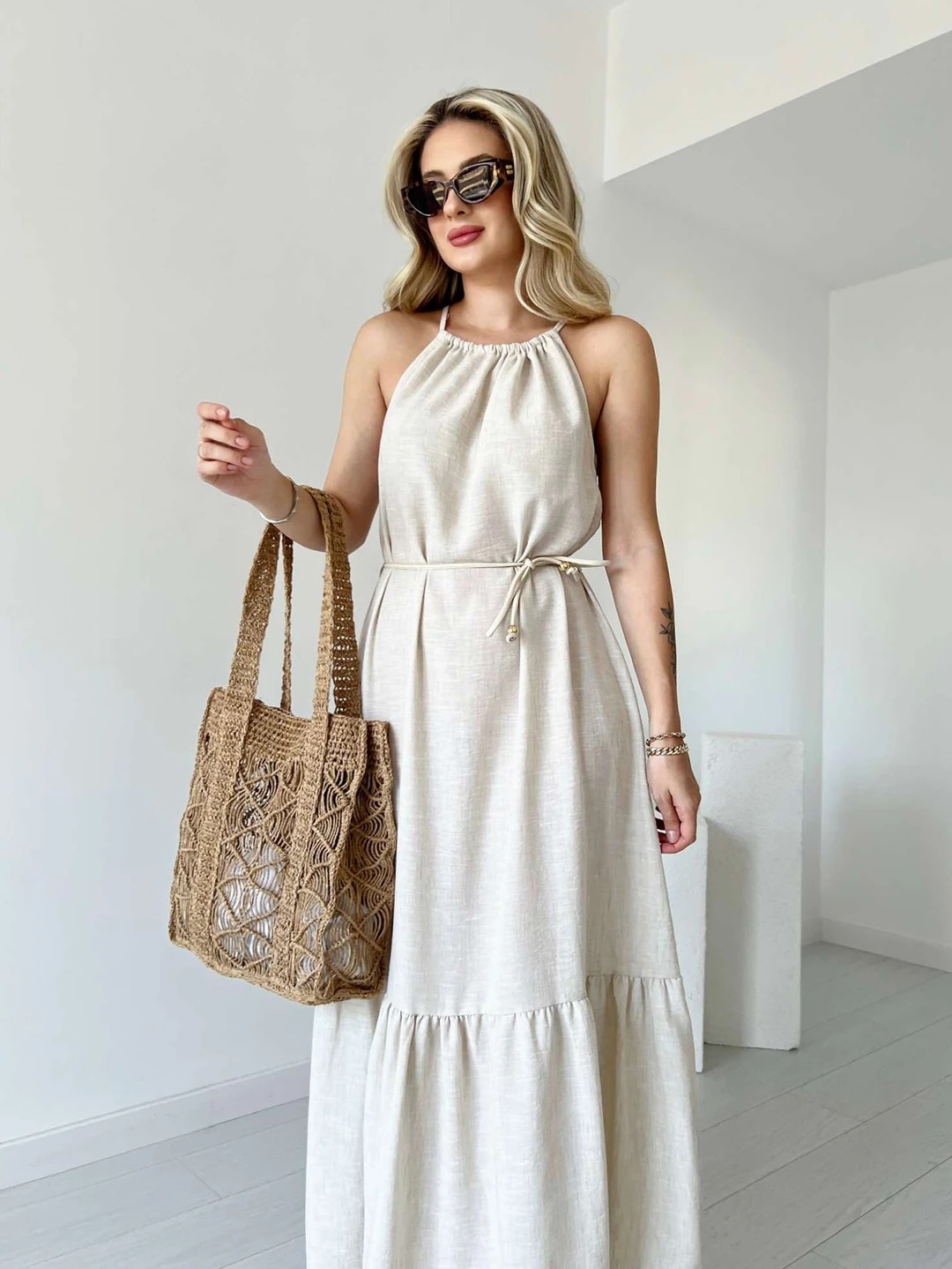Halter Neck Linen Dress