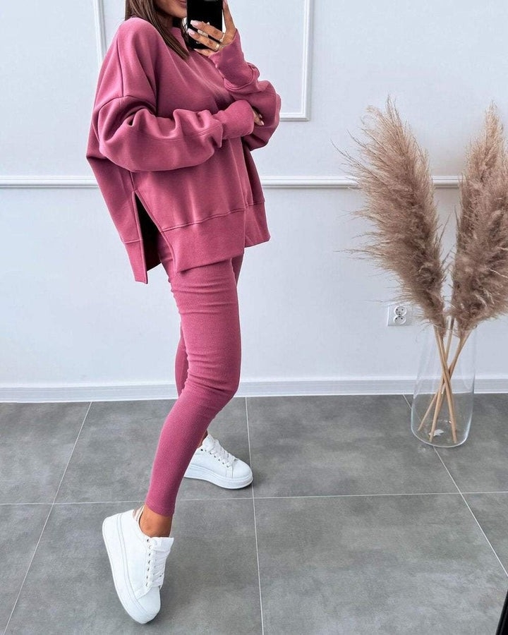 Solid Color Casual Pullover Sweatshirt Two-piece Set