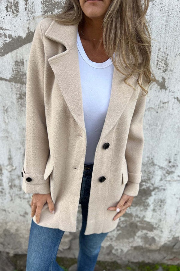Lapel Woolen Long Sleeve Coat
