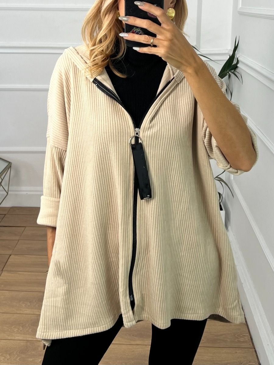 Casual Solid Color Zipper Hooded Coat