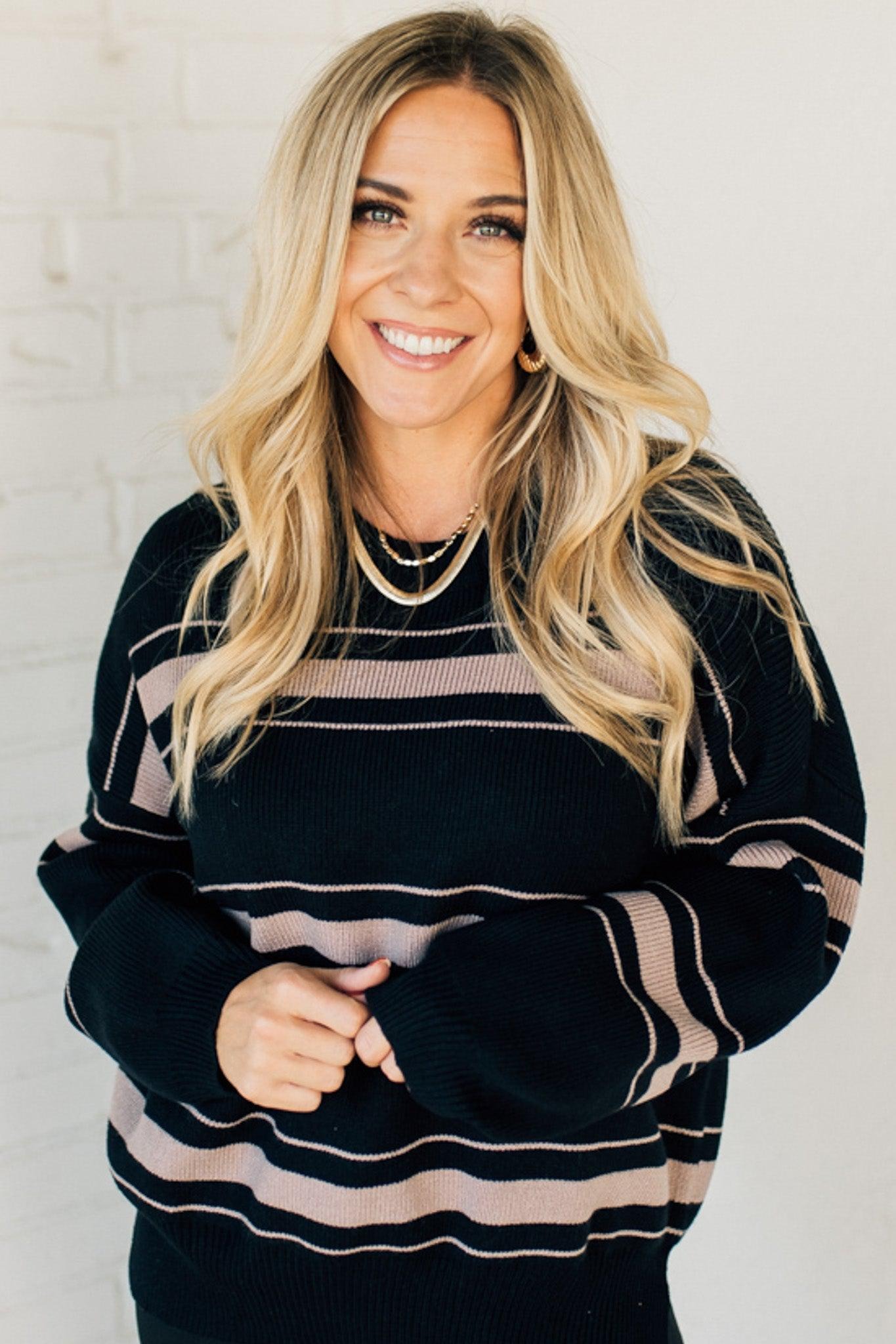 Striped Color Block Slit Sweater