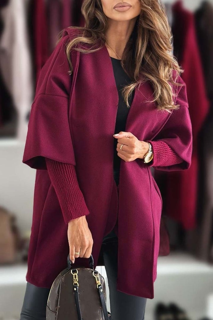 Patchwork Long Sleeve Hooded Coat