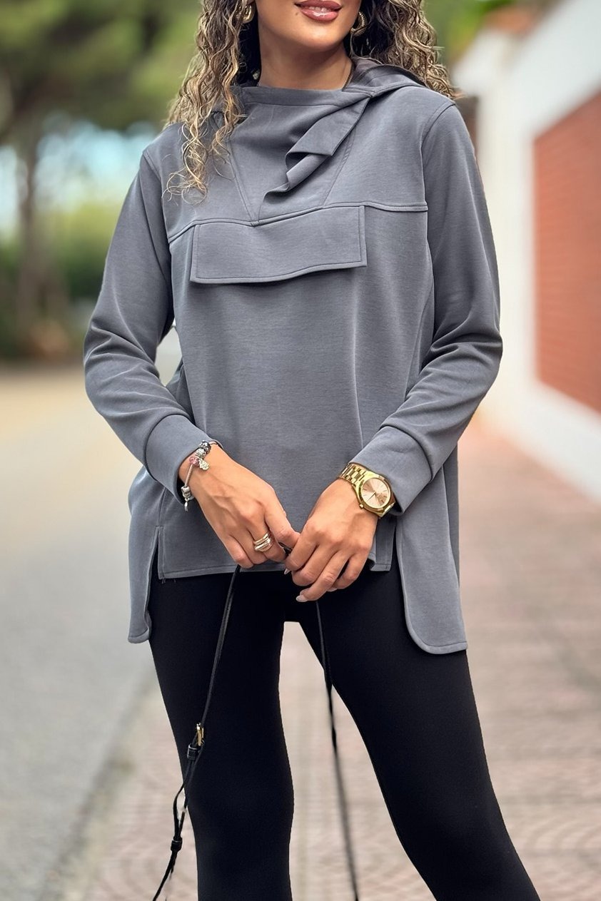 High-Neck Hem Slit Top