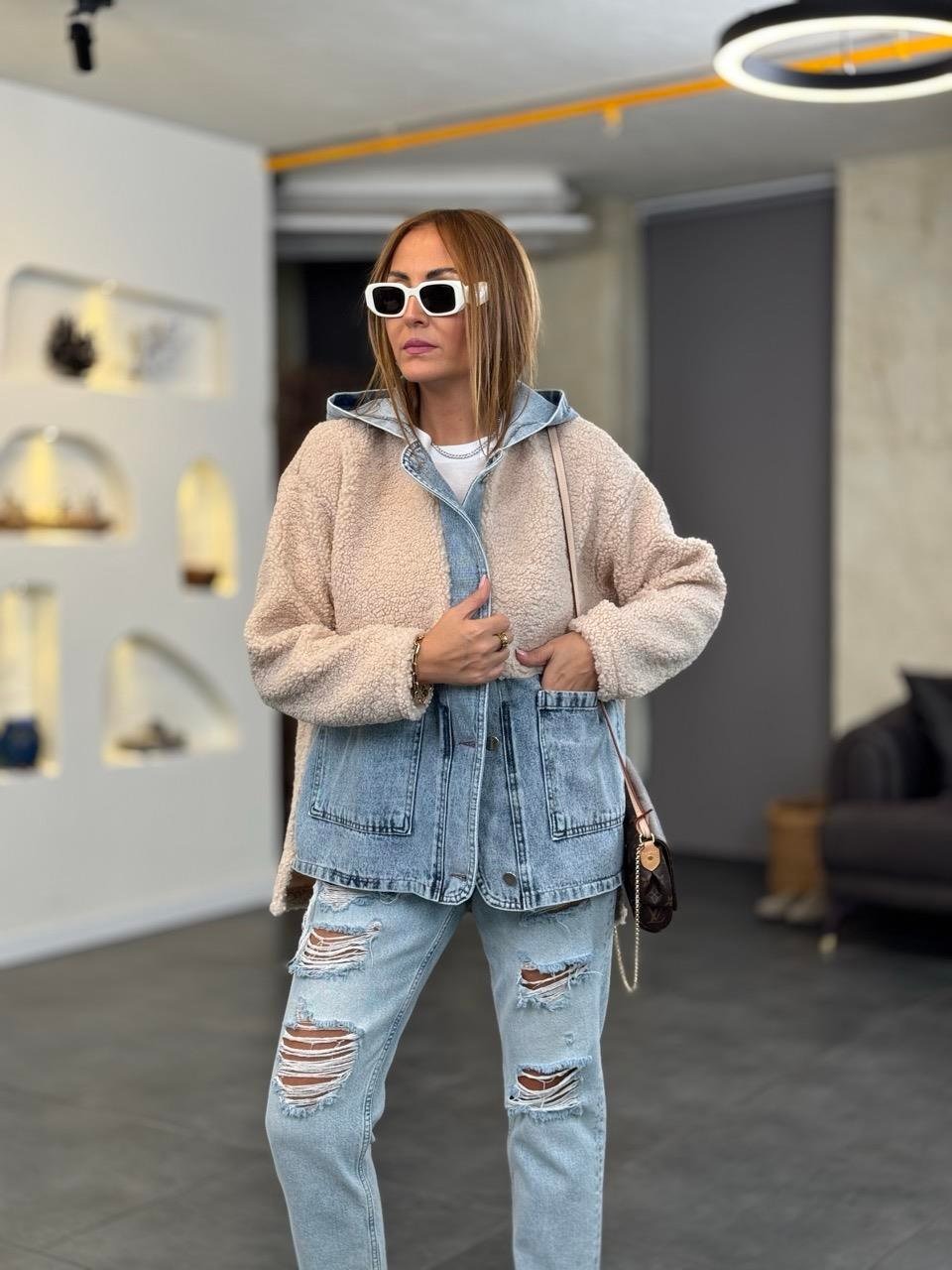 Plush Hooded Jean Jacket