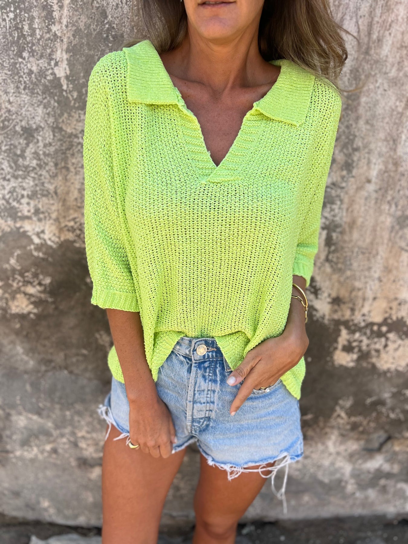 3/4 Sleeve Knitted Lapel Sweater