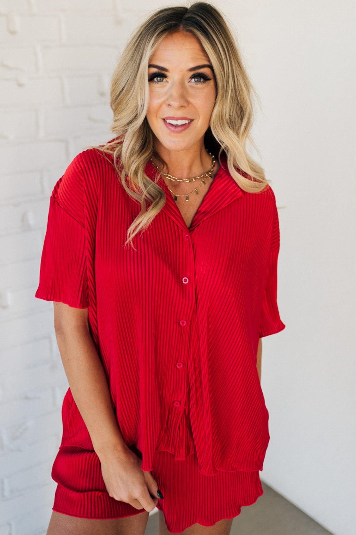 Pleated Shirt And Shorts Set