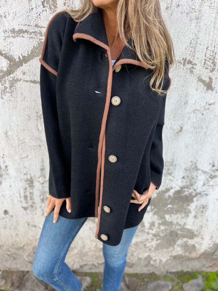 Lapel Button Woolen Coat