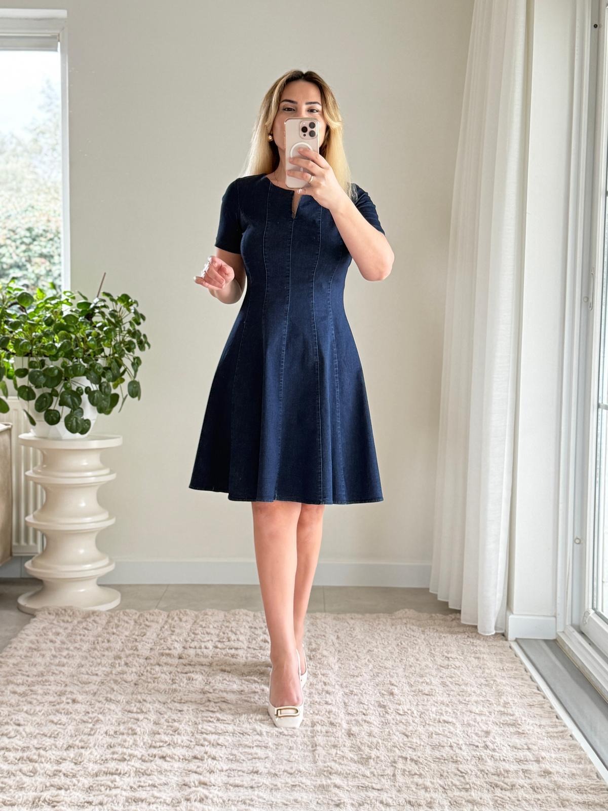 V-Neck Sutures Denim Dress