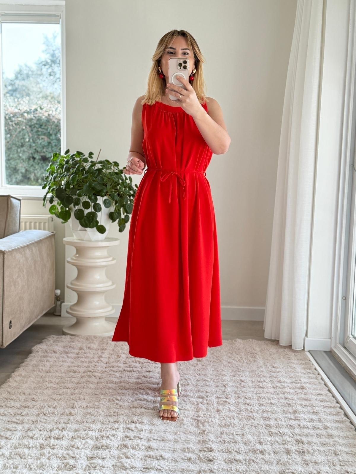 Sleeveless Lace Up Slit Dress