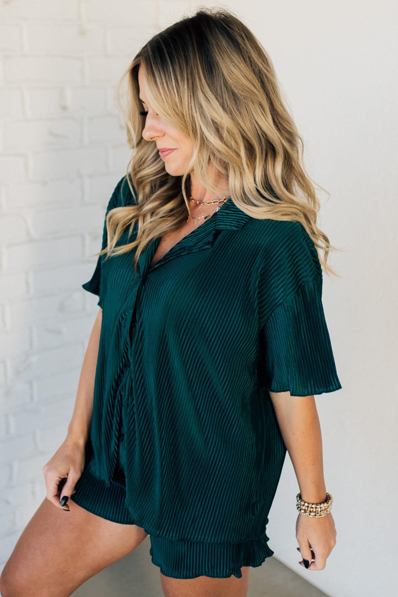 Pleated Shirt And Shorts Set