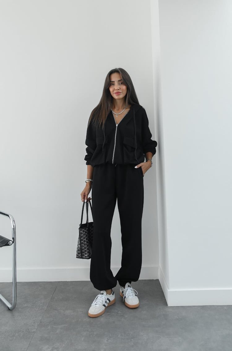 Zipper Hoodie and Elastic Waist Set