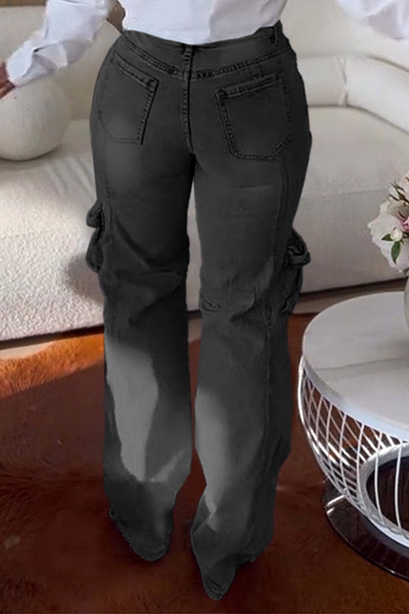 Cool Pearl Distressed Hiking Pocket Denim Pants