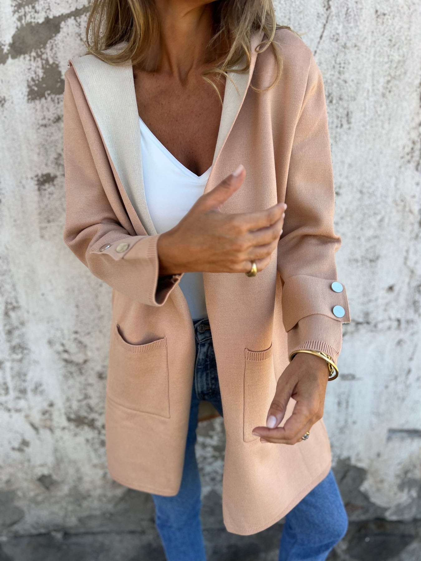 Two-Tone Button Coat