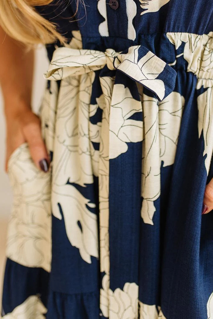 Trimmed Print Henley Dress