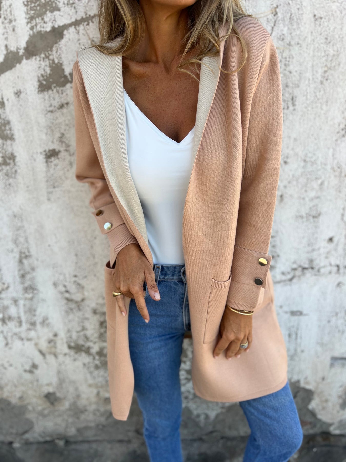 Two-Tone Button Coat