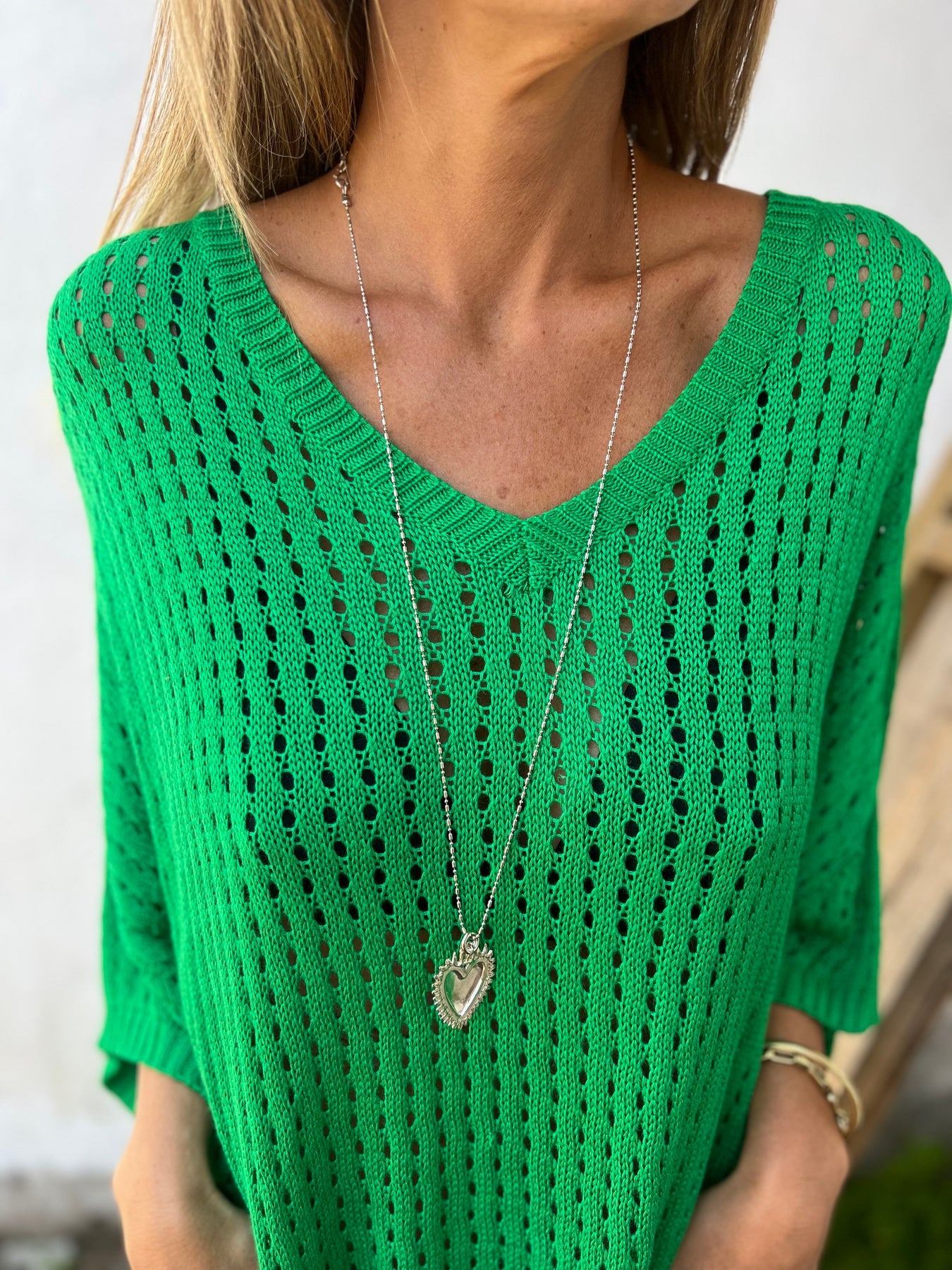 Hollow Knitted Mid-Sleeve Top