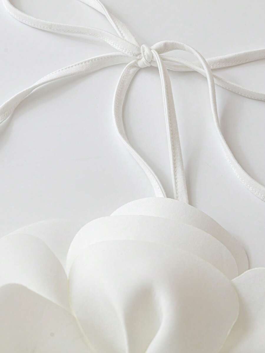 Women's Plain Flower Decor Halter Sleeveless Top