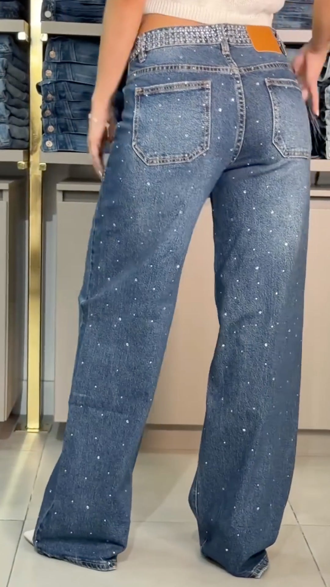 Women's Rhinestone Denim Casual Pants