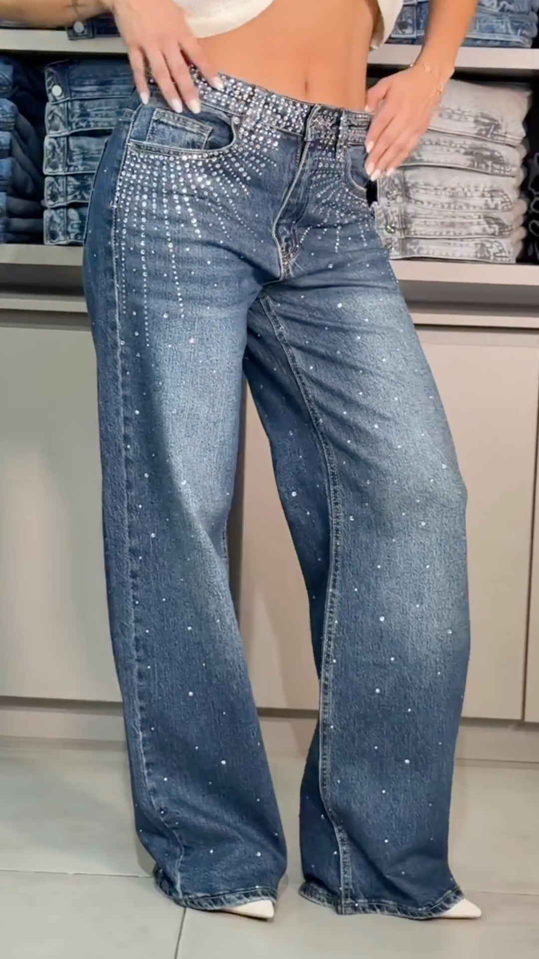 Women's Rhinestone Denim Casual Pants