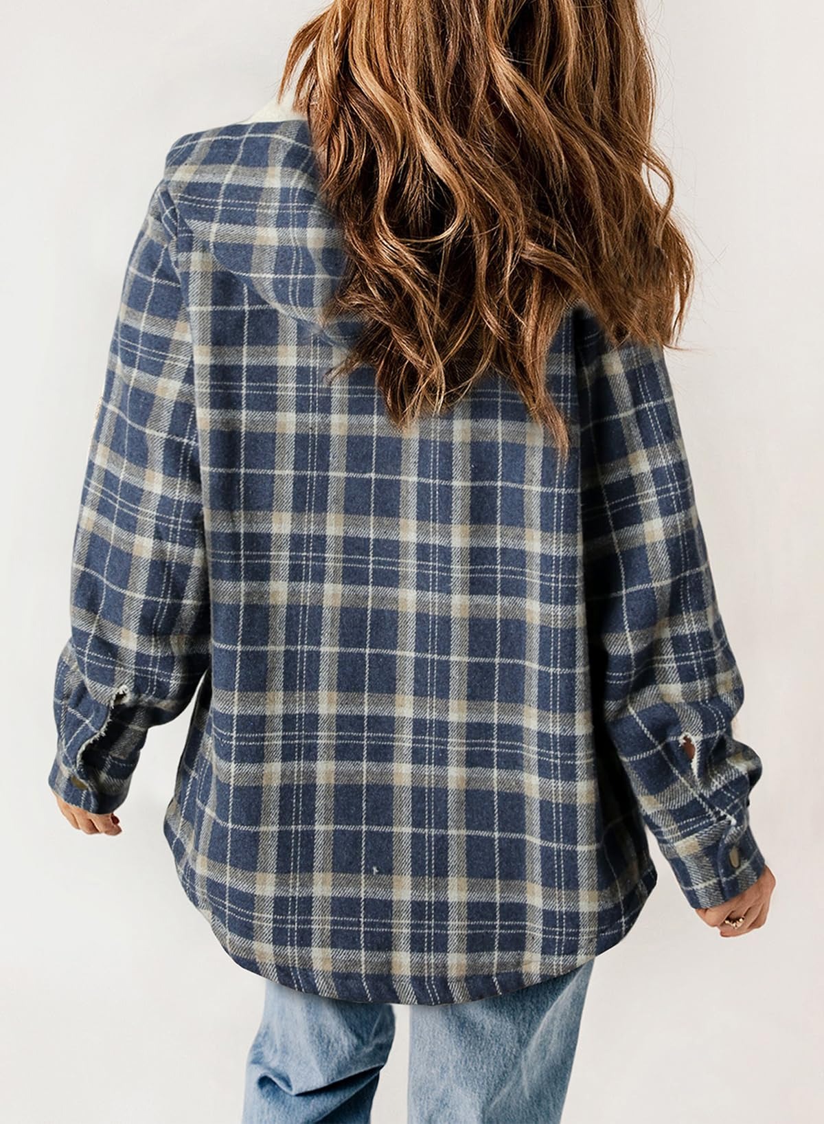 Plaid Long Sleeve Button Fleece Hooded Jacket With Pockets