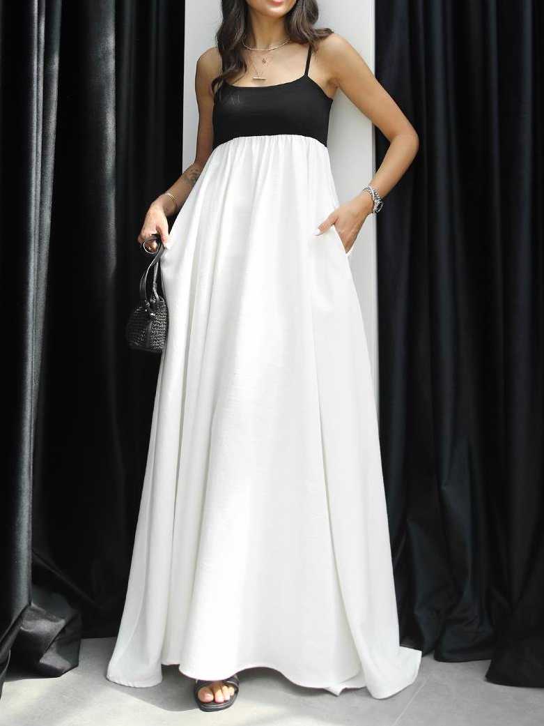 Beige Patchwork Linen Long Dress