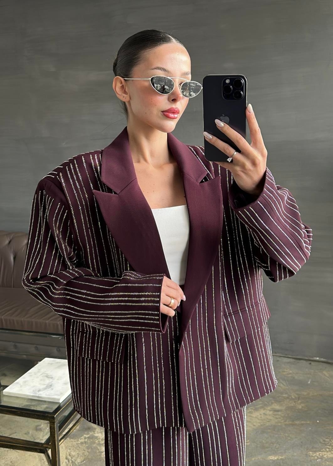 Premium Stoned Blazer and Trousers Two-Piece Set