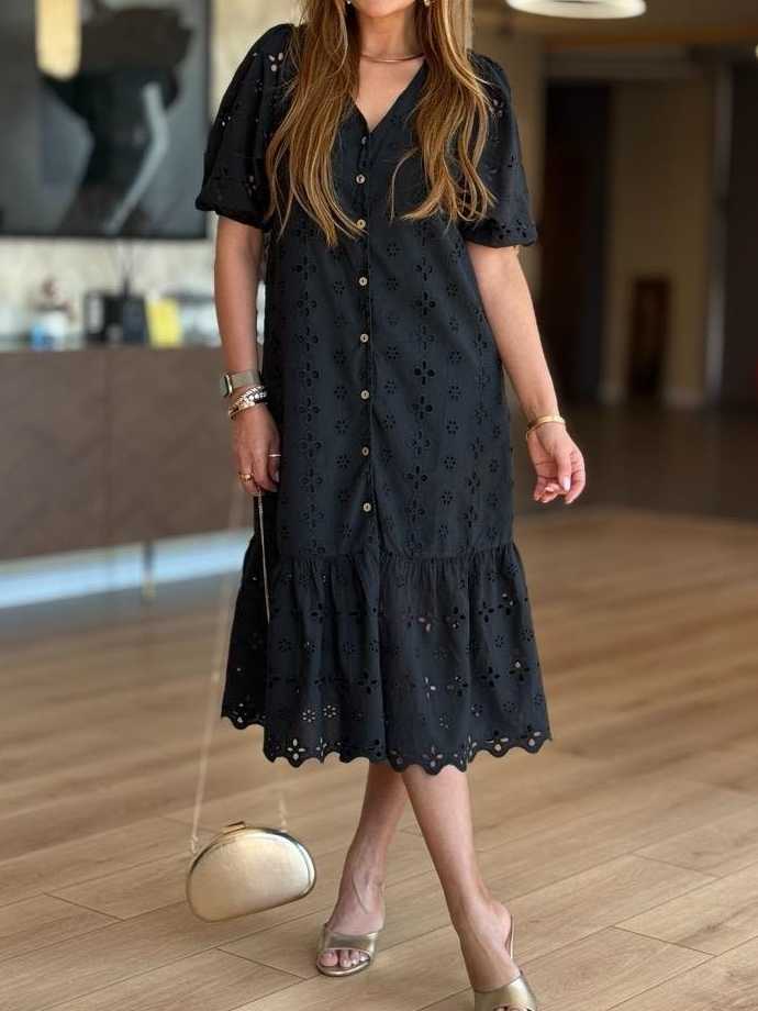 Button Front Lined Lace Dress