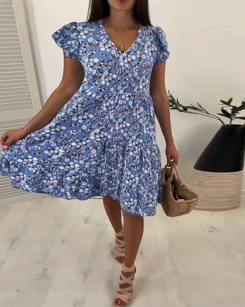 V-Neck Floral Sleeveless Midi Dress