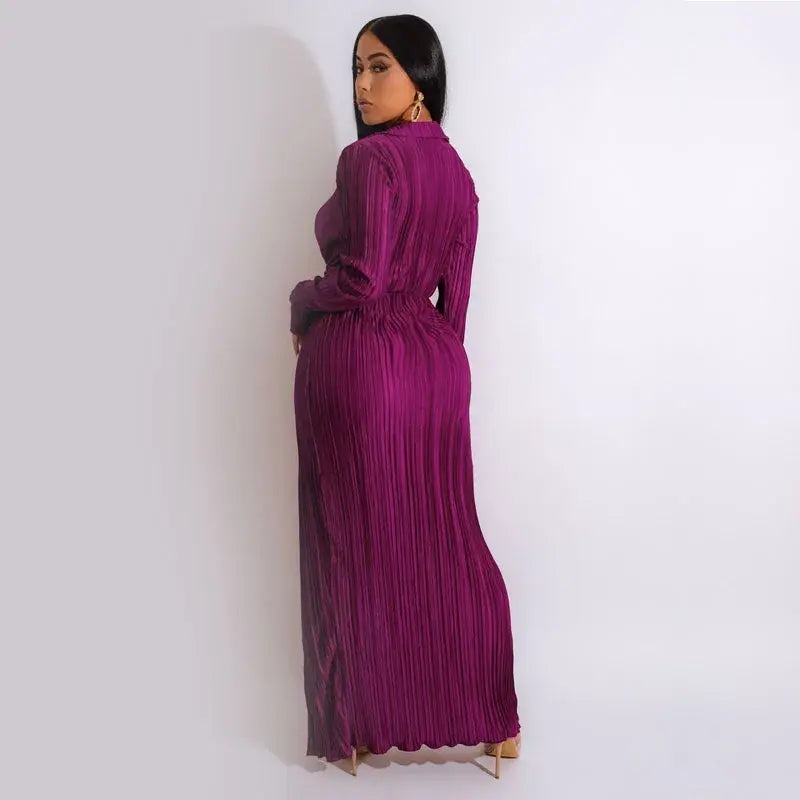 Elegant Long Sleeve Split Maxi Dress