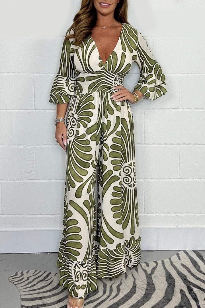 V-Neck Gathered Jumpsuit