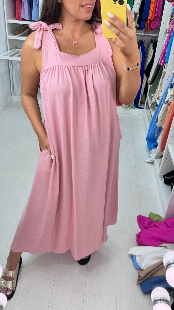 Plain Tie Strap Maxi Dress