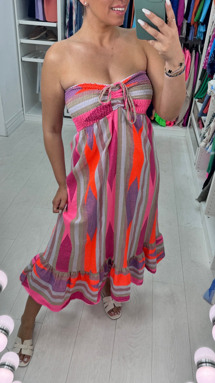 Abstract Bardot Maxi Dress