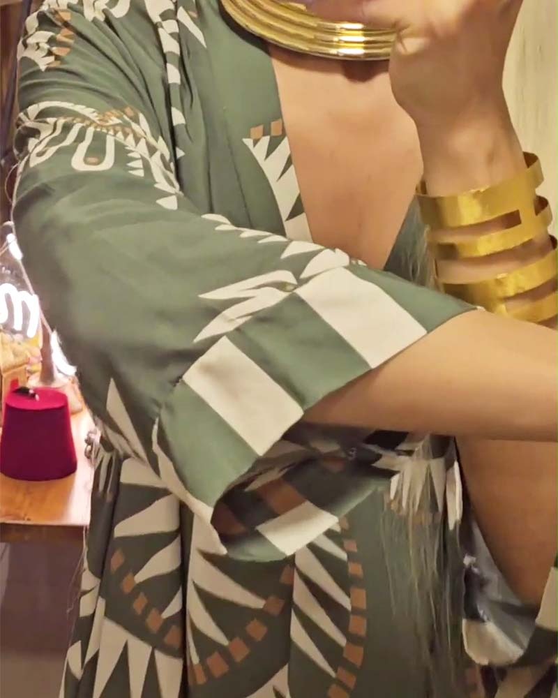 Vintage Botanical Print Deep V Slit Dress