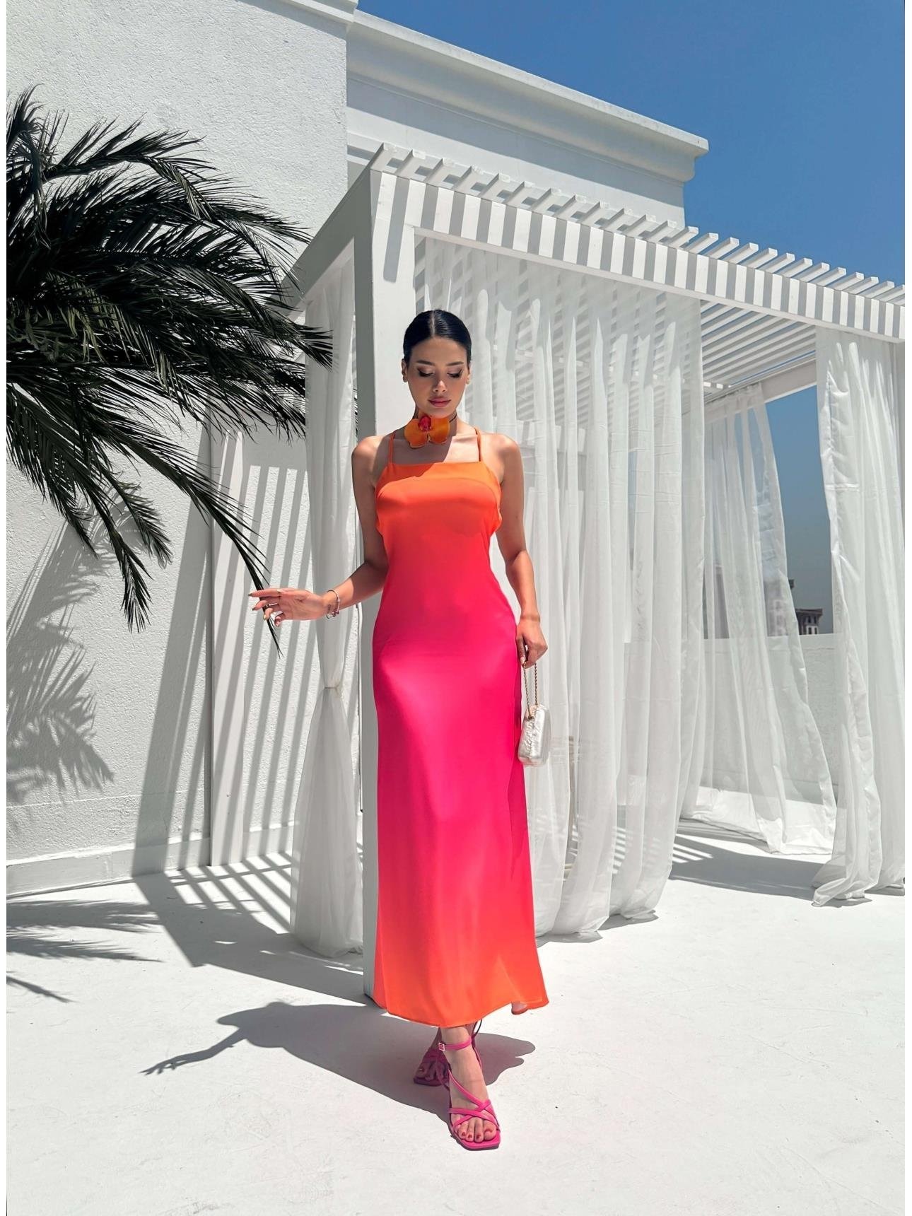 Gradient Strapped Satin Dress