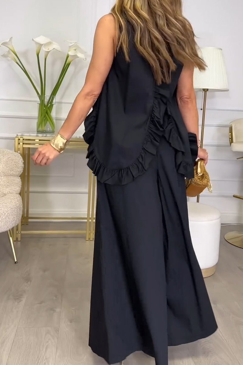 Women gathered ruffled vest suit