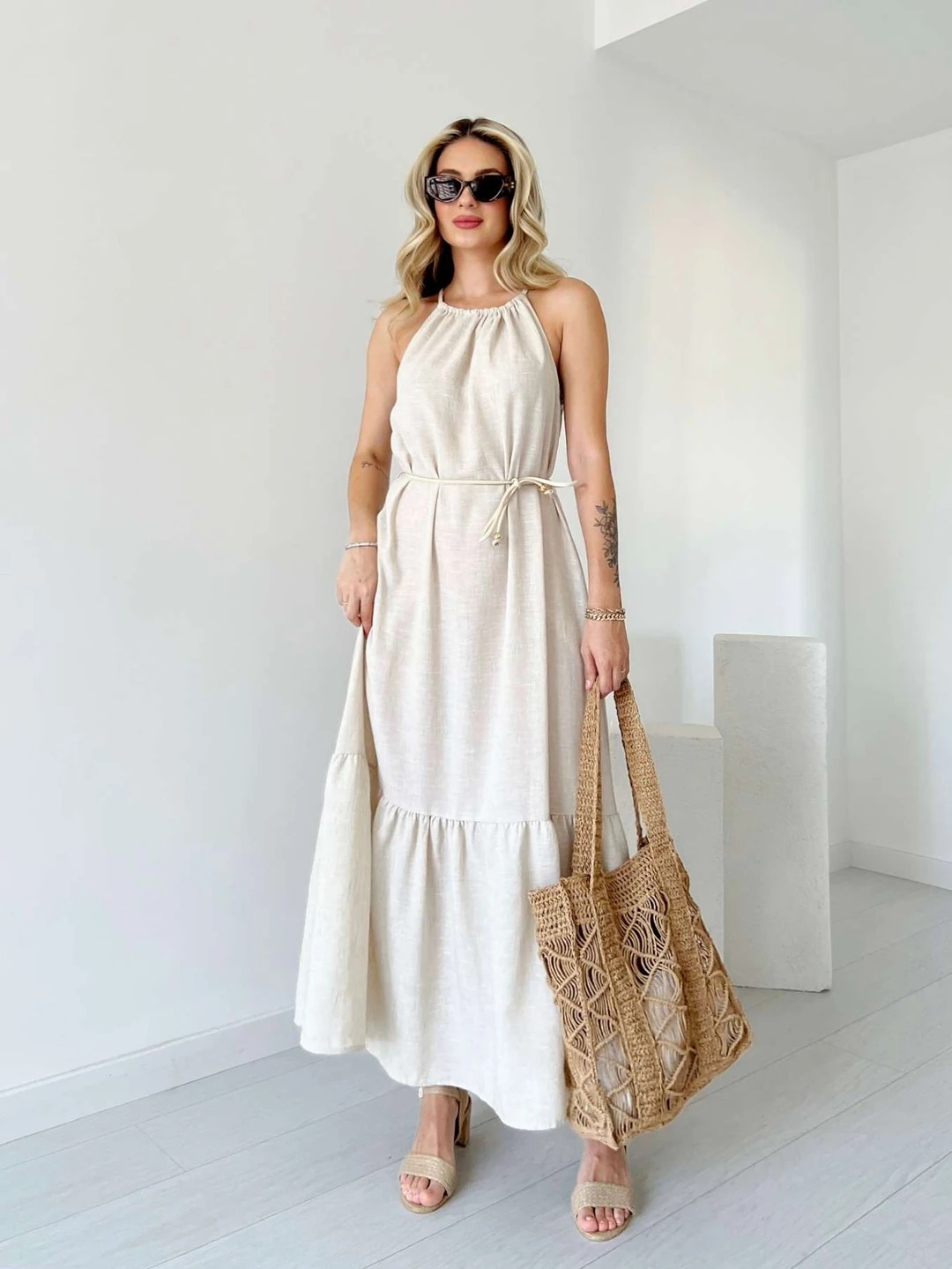 Halter Neck Linen Dress