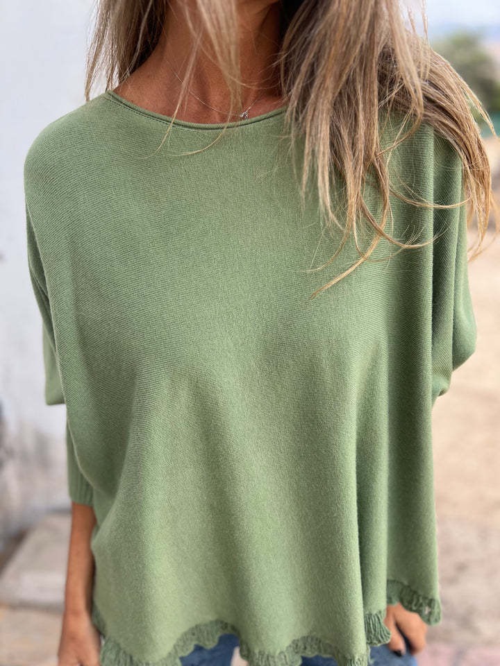 Loose Raw Edge Knitted Sweater