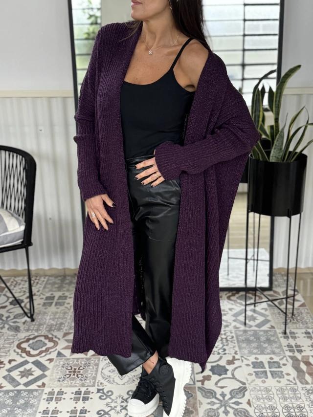 Solid Color Ribbed Knitted Cardigan