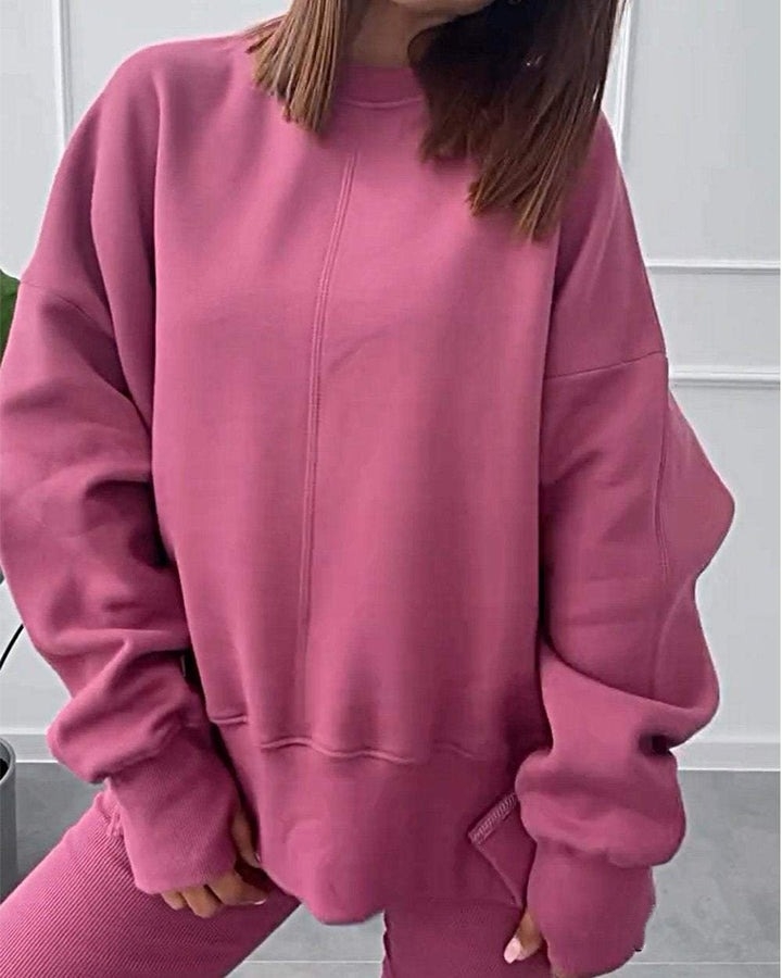 Solid Color Casual Pullover Sweatshirt Two-piece Set