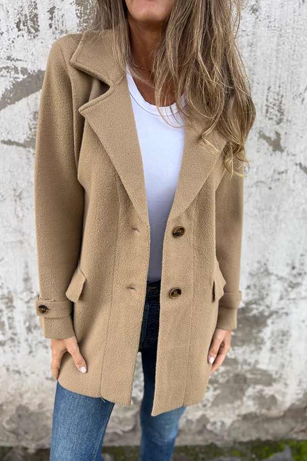 Lapel Woolen Long Sleeve Coat