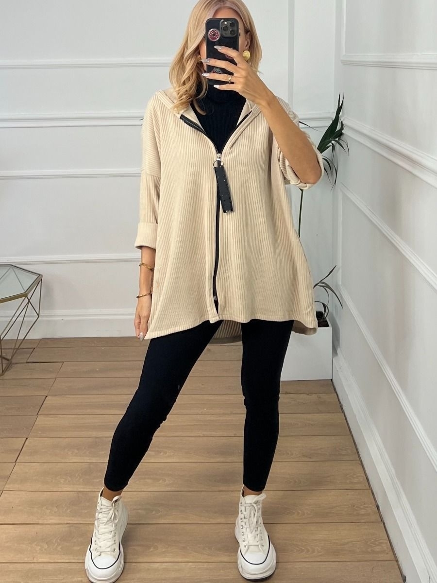Casual Solid Color Zipper Hooded Coat