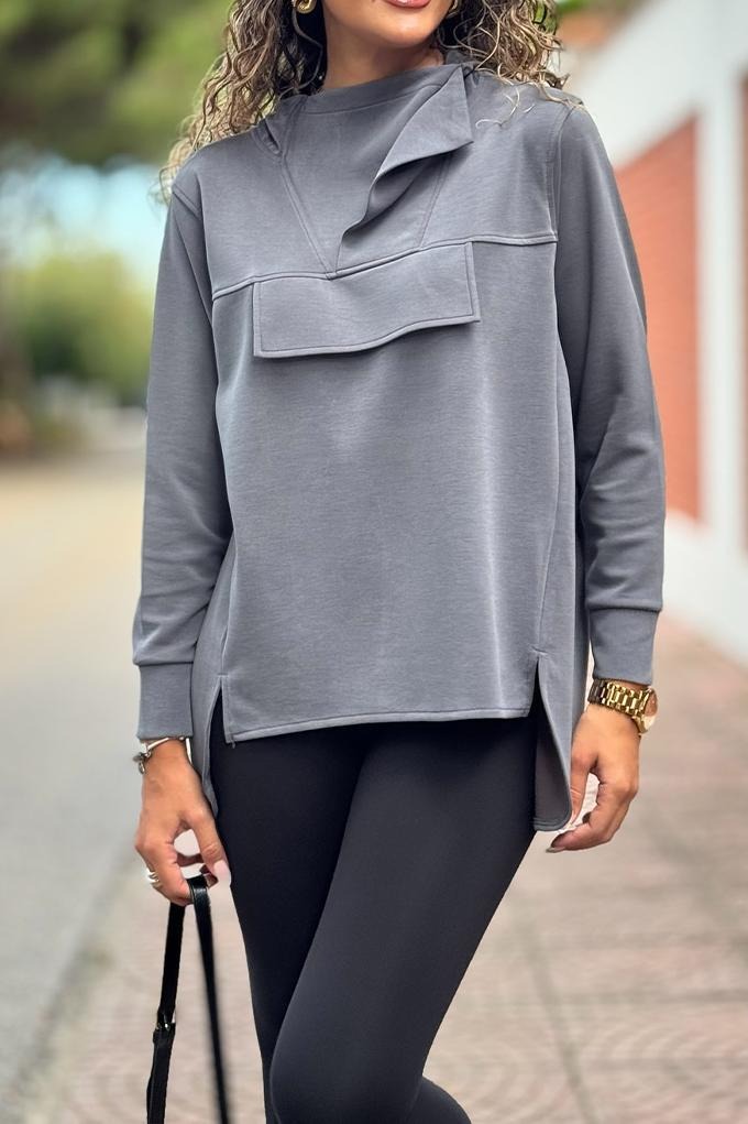 High-Neck Hem Slit Top