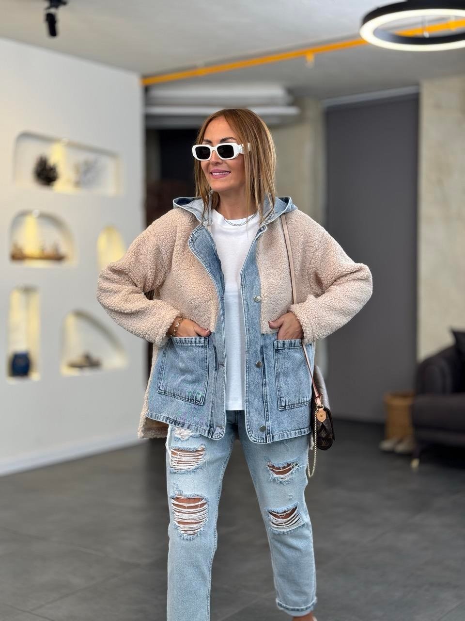 Plush Hooded Jean Jacket