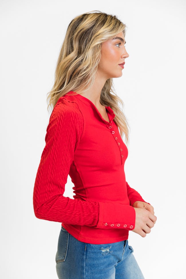 Knit Long Sleeve Button Top