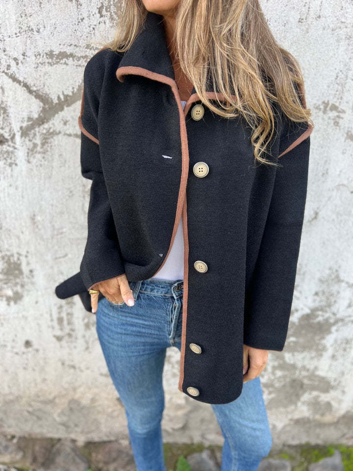 Lapel Button Woolen Coat